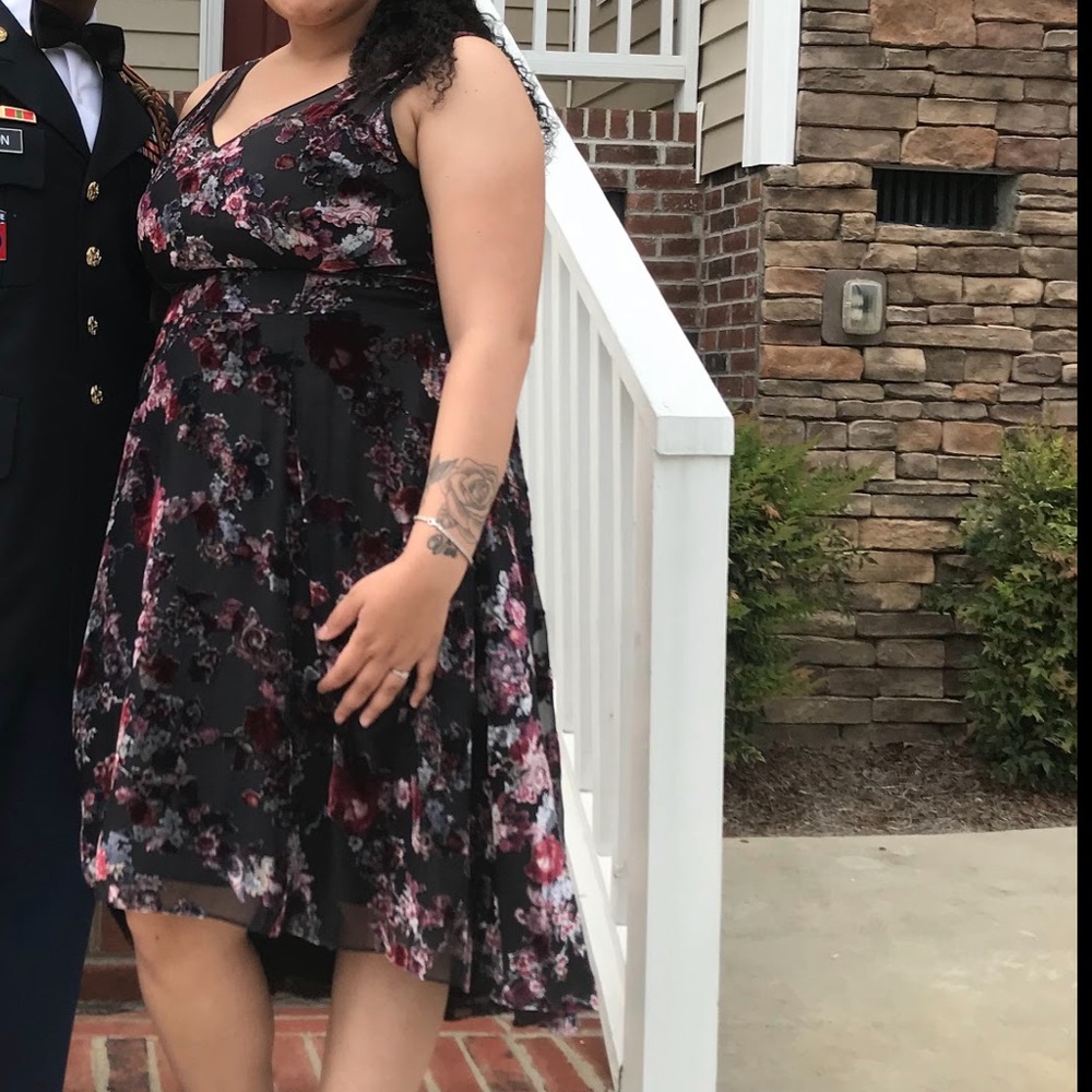 HighLow Velvet Floral Cocktail Dress